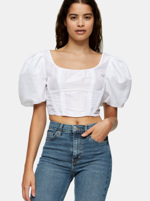 Ivory Taffeta Puff Corset Blouse