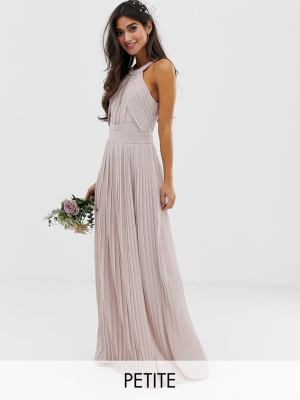 Tfnc Petite Bridesmaid Exclusive Pleated Maxi Dress In Taupe