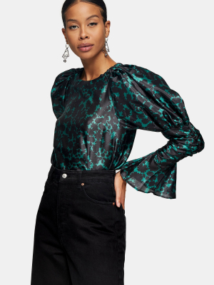 Green Taffeta Sleeve Drama Blouse