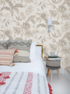 Rainforest Leaves Wallpaper In Ivory And Daydream Grey From The Boho Rhapsody Collection By Seabrook Wallcoverings