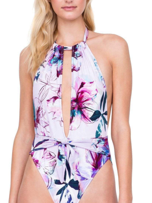 Gottex Primrose Deep Plunge High Neck One Piece Swimsuit