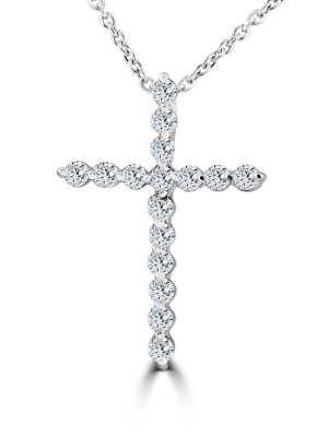 Pompeii3 3/8ct Real Diamond Cross Pendant White Gold Necklace