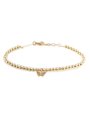 14k Small Gold Bead And Midi Bitty Butterfly Bracelet