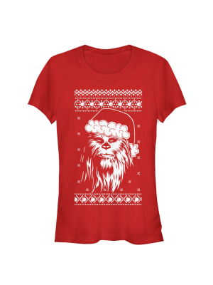 Junior's Star Wars Ugly Christmas Chewbacca Santa T-shirt