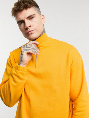 Asos Design Oversized Half-zip Sweatshirt In Yellow