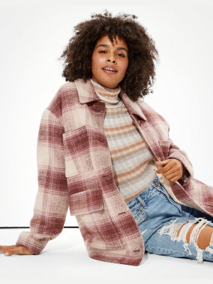 Ae Oversized Plaid Button Up Jacket