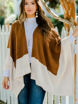 Keep Your Wits Mocha Brown Colorblock Poncho