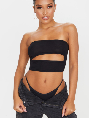 Black Jersey Bandeau Cut Out Crop Top