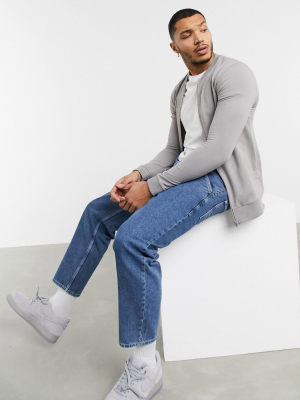 Asos Design Muscle Jersey Bomber Jacket In Gray