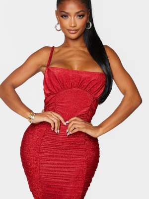 Shape Red Glitter Extreme Ruched Bodycon Dress