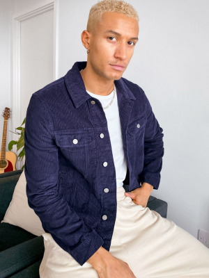 Asos Design Cord Western Jacket In Navy