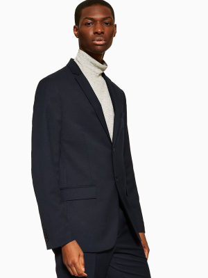 Navy Slim Fit Textured Single Breasted Suit Blazer With Notch Lapels