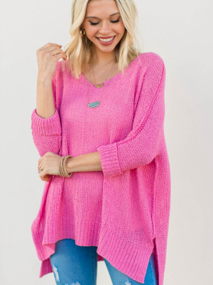 Don't Waste A Moment Candy Pink Oversized Sweater