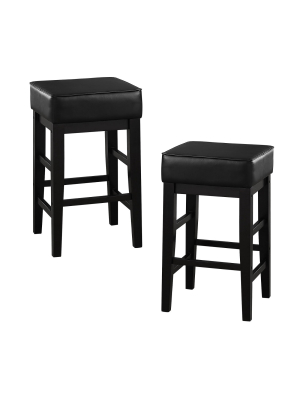 Lexicon 24-inch Counter Height Wooden Bar Stool With Solid Wood Legs And Faux Leather Seat Kitchen Barstool Dinning Chair, Black