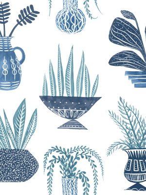 Plant Party Peel & Stick Wallpaper In Blue From The Risky Business Iii Collection By York Wallcoverings