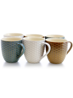 15oz 6pk Stoneware Modern Hexagon Assorted Mugs - Elama