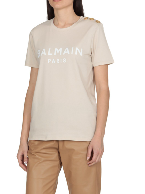 Balmain Logo Printed Button Detail T-shirt