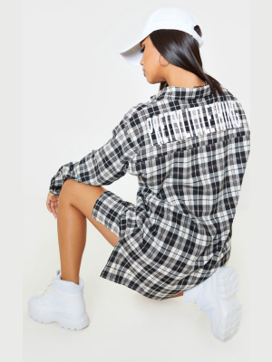 Prettylittlething Black Slogan Checked Shirt Dress