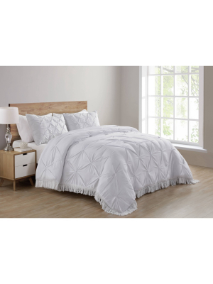 Full/queen Aria Tassel Soft Wash Pintuck Comforter Set White - Vcny Home