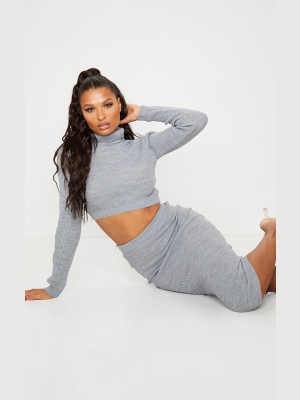 Grey Basic Ribbed Knitted Roll Neck Sweater