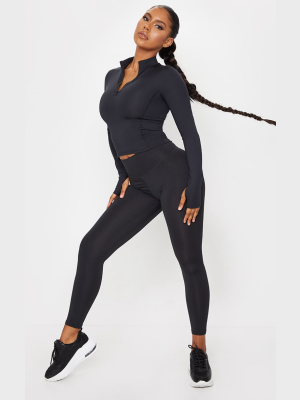 Black Brushed Luxe High Waist Cropped Gym Leggings