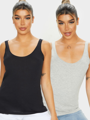 Black & Grey Marl Basic Jersey Tank Top 2 Pack