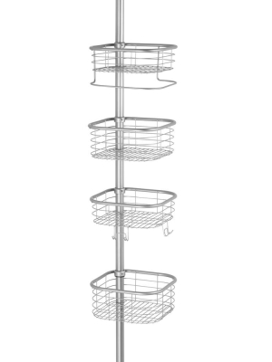 Mdesign Metal Bathroom Shower Constant Tension Pole Caddy, 4 Baskets