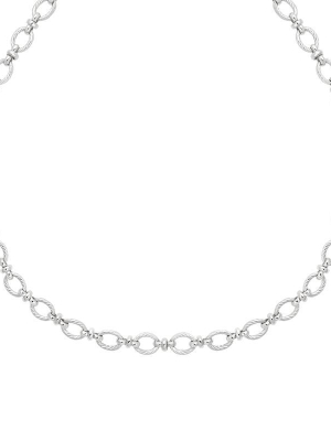 Textured Oval Link T-bar Necklace In Silver