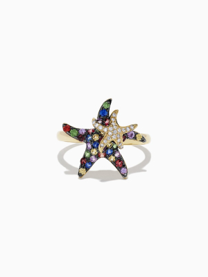 Effy Watercolors 14k Yellow Gold Sapphire & Diamond Starfish Ring, 0.84 Tcw