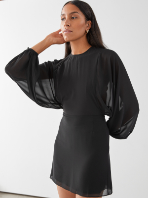 Buttoned Voluminous Sleeve Mini Dress