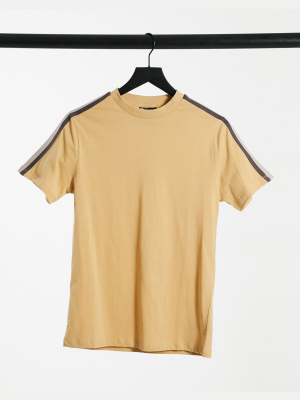 Asos Design T-shirt With Contrast Taping In Beige