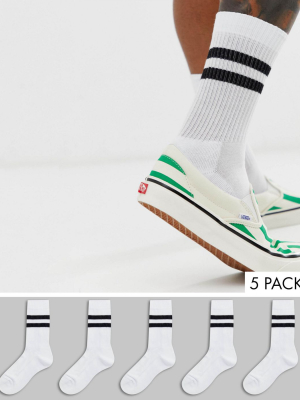 Asos Design 5 Pack Sport Socks In White With Black Stripe Save