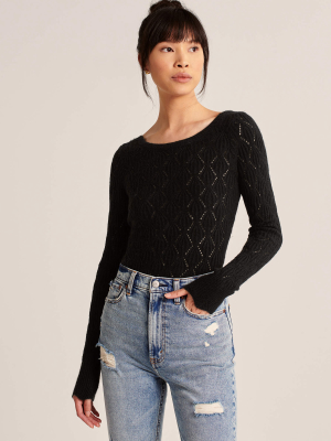 Pointelle Scoop-back Sweater