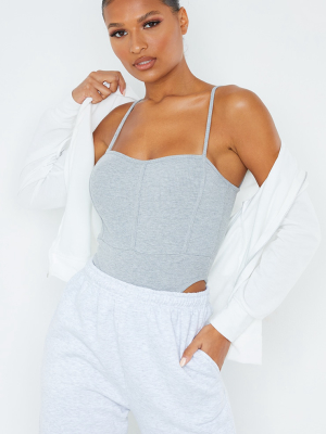 Grey Seam Detail Strap Rib Bodysuit