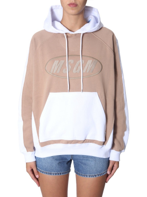 Msgm Embroidered Logo Colour Block Hoodie