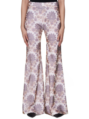 Floral Print Flared Trousers (wp048w-pcj-brown-flowers)