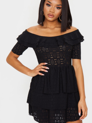 Petite Black Frill Mini Dress