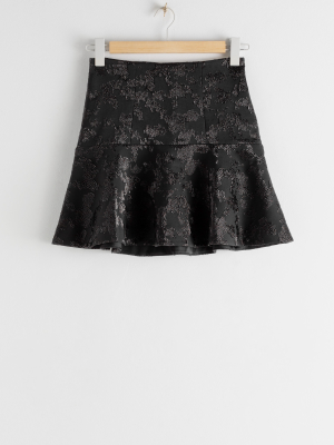 Ruffle Hem Mini Jacquard Skirt