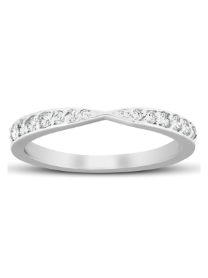 Pompeii3 .25 Ct Diamond Wedding Ring Stackable V Shape Tapered Band 14k White Gold