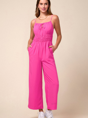 Daisy Smocked Waist Straight Leg Jumpsuit