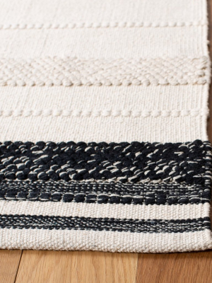 Ivory And Black Stripe Boho Tribal Rug