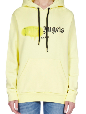 Palm Angels Logo Sprayed Drawstring Hoodie