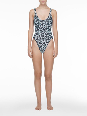 Leopard Print Low Back Swimsuit Blue