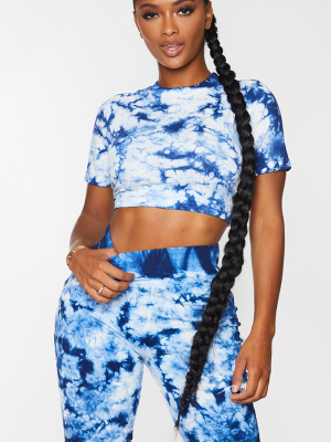 Shape Blue Tie Dye Cotton Short Sleeve Crop Top