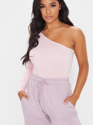 Baby Pink One Shoulder Jersey Long Sleeve Bodysuit