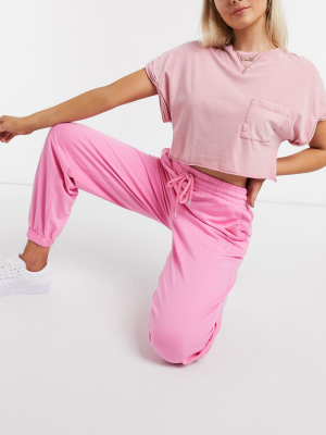 Asos Design Oversized Jogger With Logo In Organic Cotton In Pink