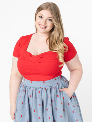 Unique Vintage Plus Size Red Sweetheart Ruthie Top