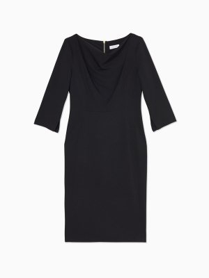 Solid Cowl Neck 3/4 Sleeve Sheath Dress