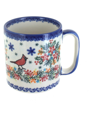 Blue Rose Polish Pottery Winter Cardinal Coffee Mug