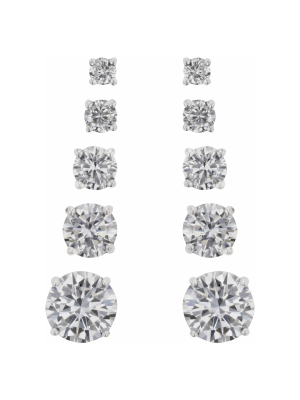 Studs Sterling Cubic Zirconia Earring Set 5pc - Silver/clear